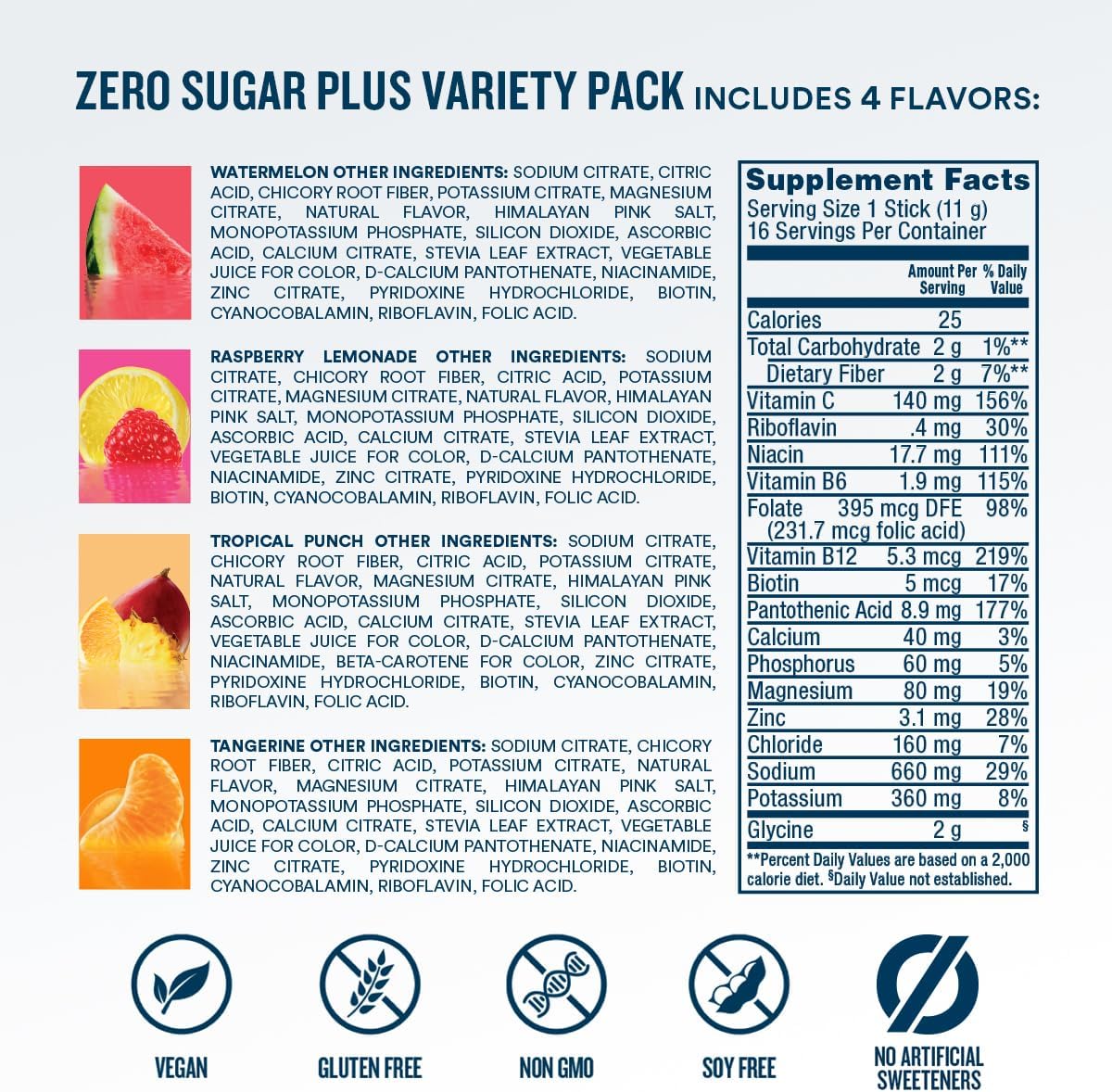 DripDrop Zero Sugar Plus - Sugar Free Electrolyte Powder Sticks for Clean-Label Wellness Routines, Daily Vitamin Hydration