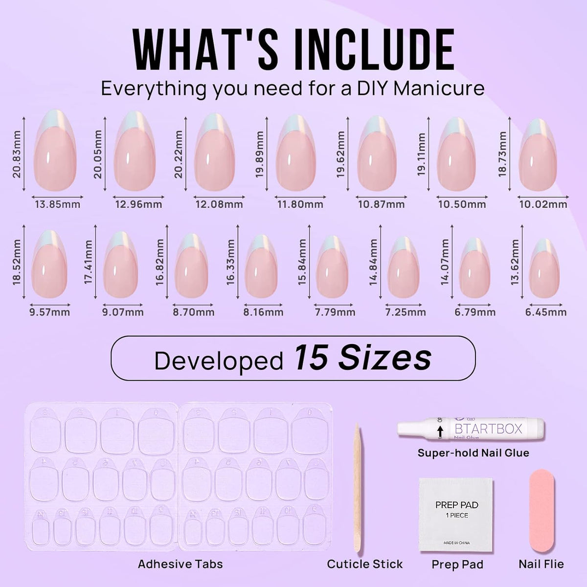 dual application system: nail glue alone, or glue plus adhesive tabs for extended wear