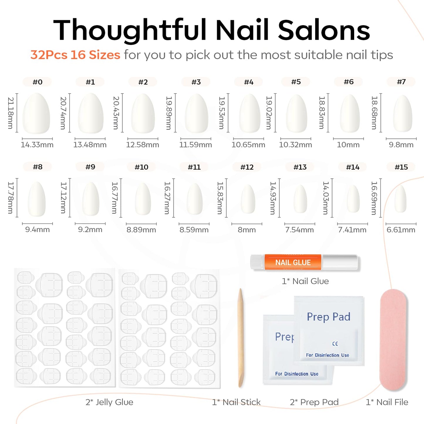 dual application system: nail glue for long wear (20+ days) or jelly adhesive tabs for damage-free wear