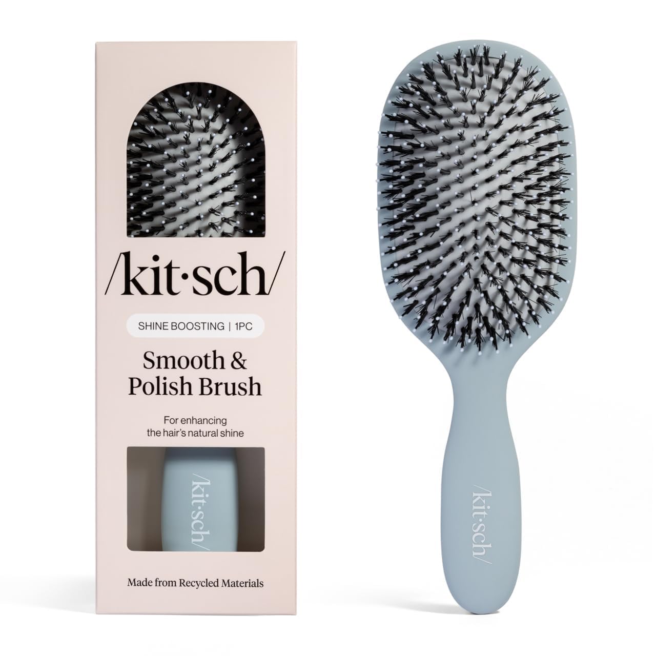 dual-bristle configuration: vegan boar bristles for shine plus nylon bristles for detangling