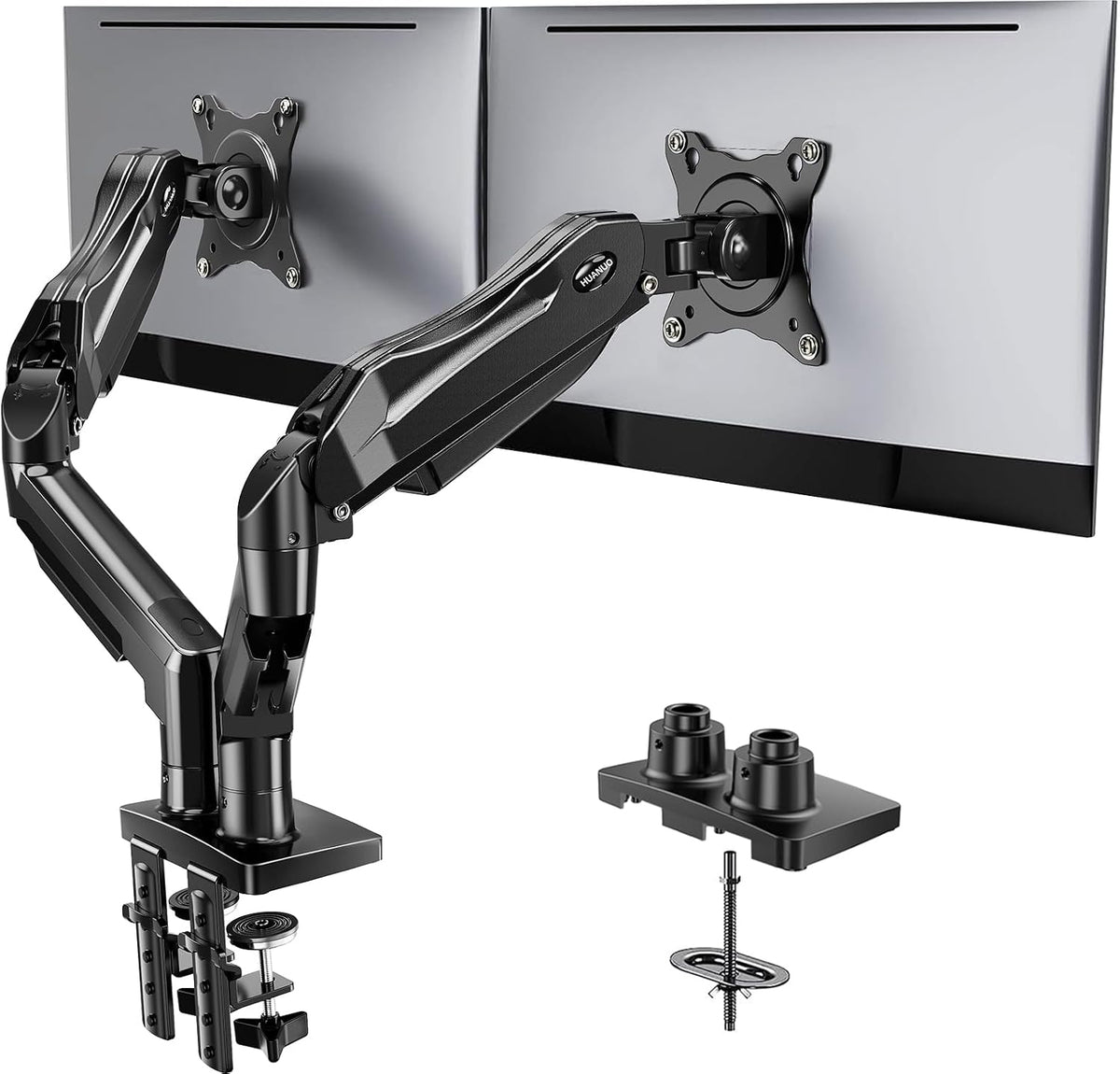 dual c-clamp base with enlarged platform and optional grommet mount for desks 0.59-3.54 inches thick