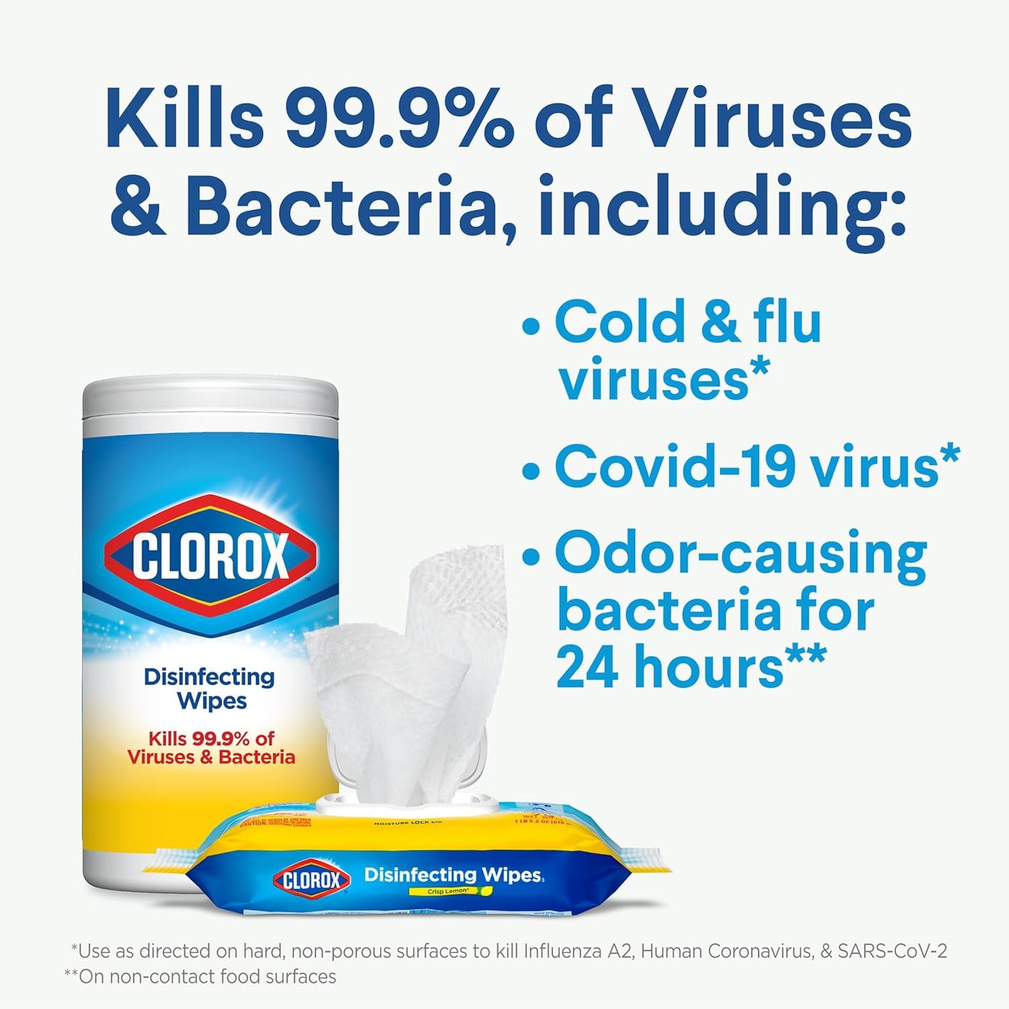 dual contact times: 30 seconds to sanitize, 4 minutes to disinfect