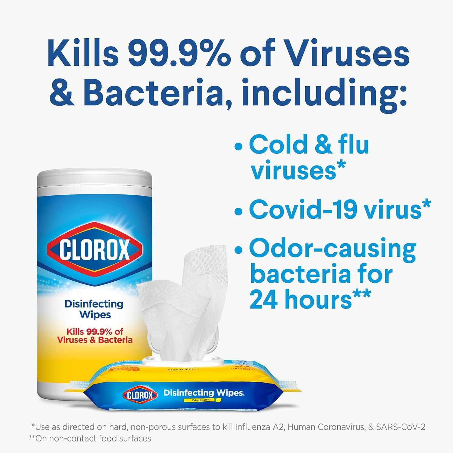 dual contact times: 30 seconds to sanitize, 4 minutes to disinfect