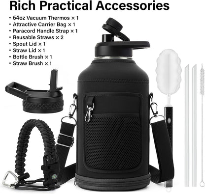 dual lid system: straw cap for sipping + spout cap for pouring