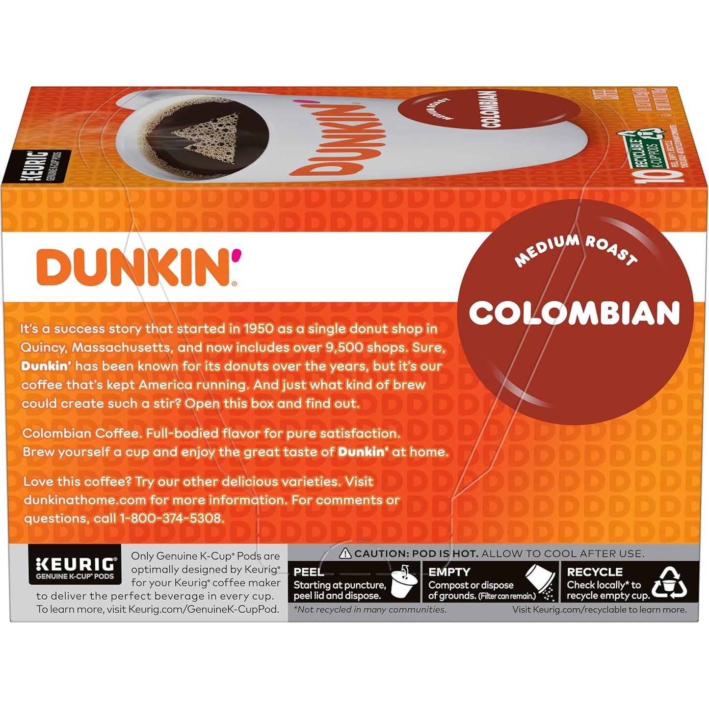 Dunkin' Colombian Medium Roast K-Cup Pods for Home Office Focus Rituals, Keurig Single-Serve Morning Brew