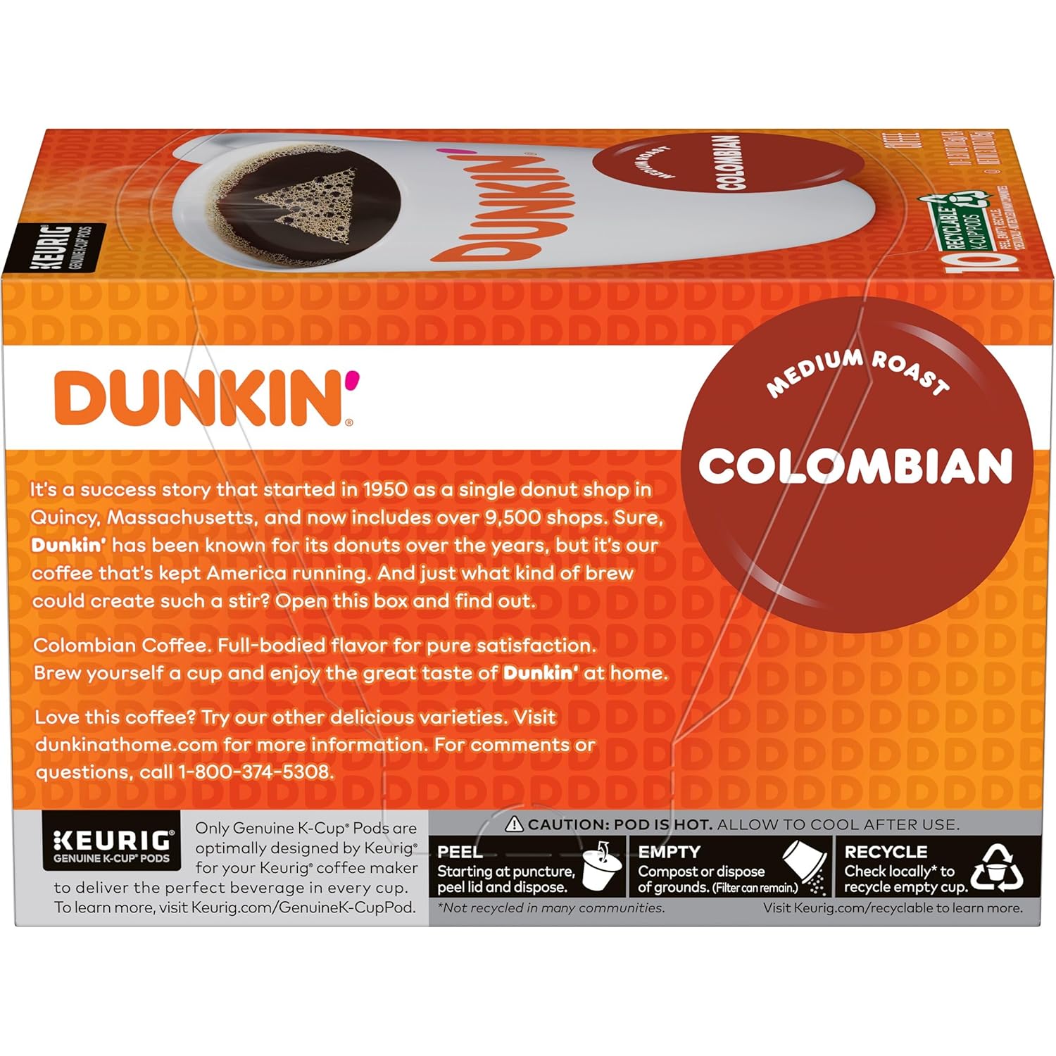 Dunkin' Colombian Medium Roast K-Cup Pods for Home Office Focus Rituals, Keurig Single-Serve Morning Brew