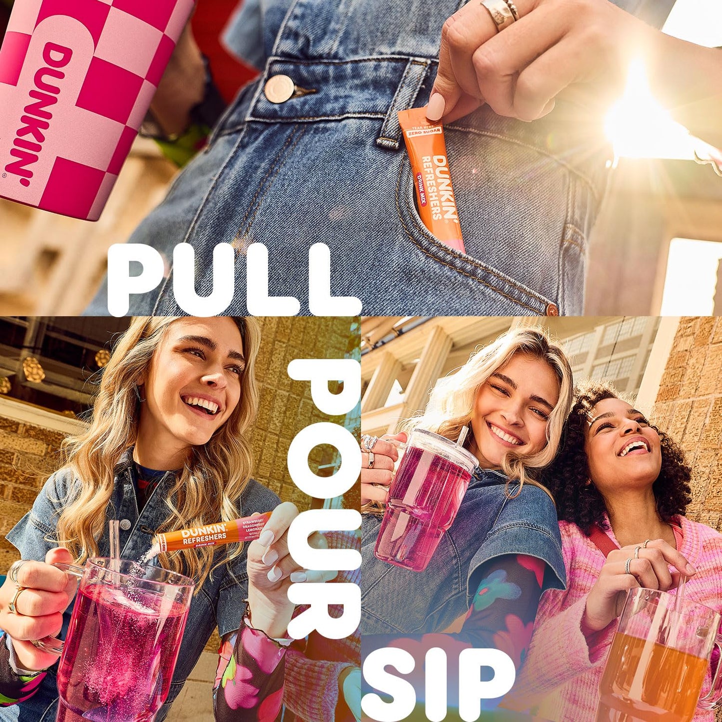 Dunkin' Refreshers Singles To Go! Powdered Drink Mix Packets, 40 Ct Variety Pack, Zero Sugar Workday Focus Hydration