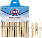 Clorox Wood Clothespins with Spring – Patio & Backyard Line Drying Clips, Weather-Resistant 50 Pack