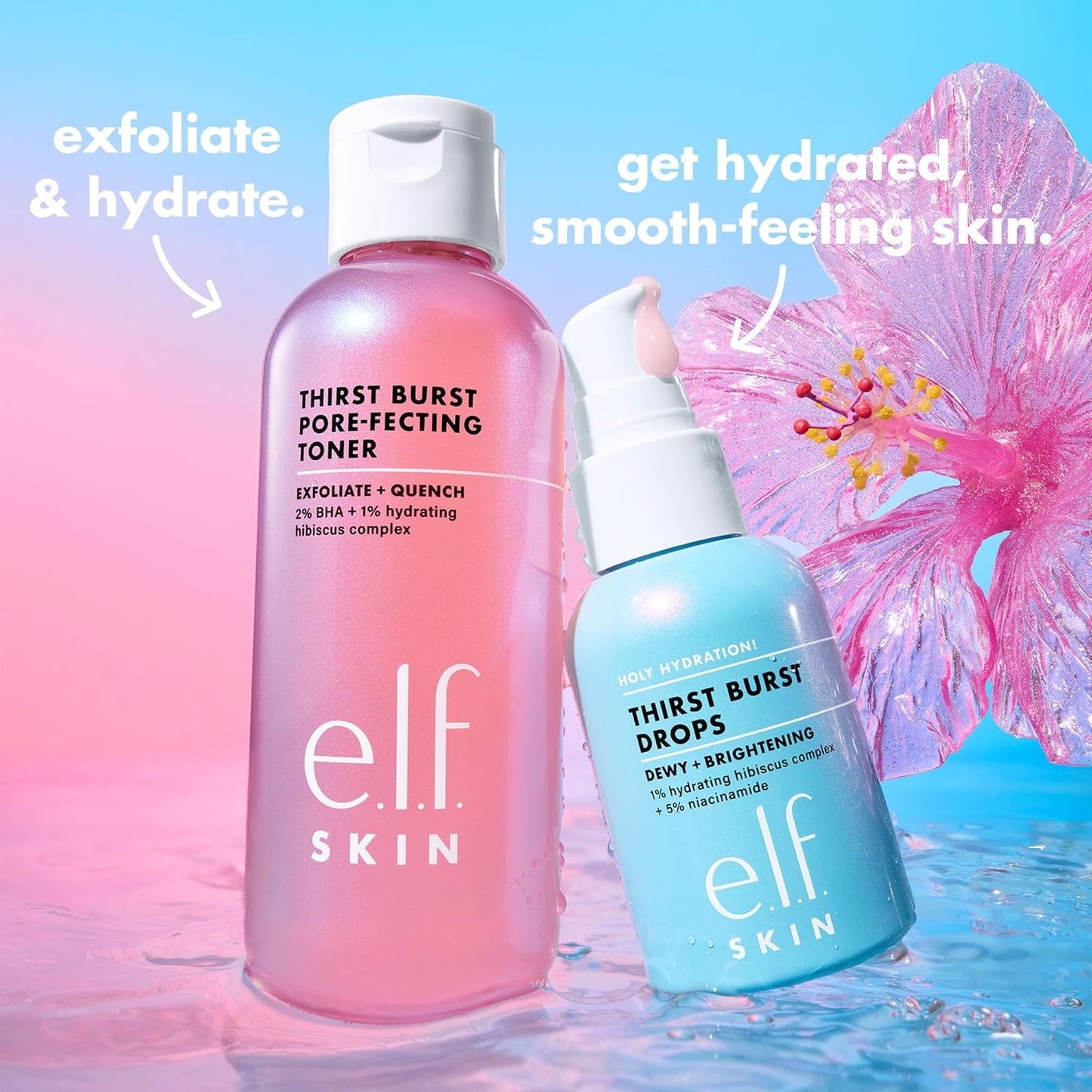 e.l.f. Thirst Burst Pore-fecting Toner – Wind-Down Spa Moment with BHA Exfoliation and Hibiscus Hydration