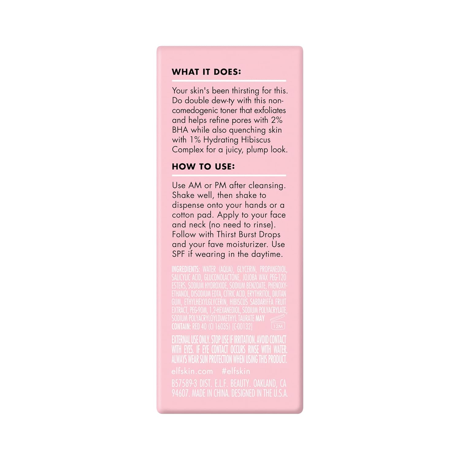 e.l.f. Thirst Burst Pore-fecting Toner – Wind-Down Spa Moment with BHA Exfoliation and Hibiscus Hydration