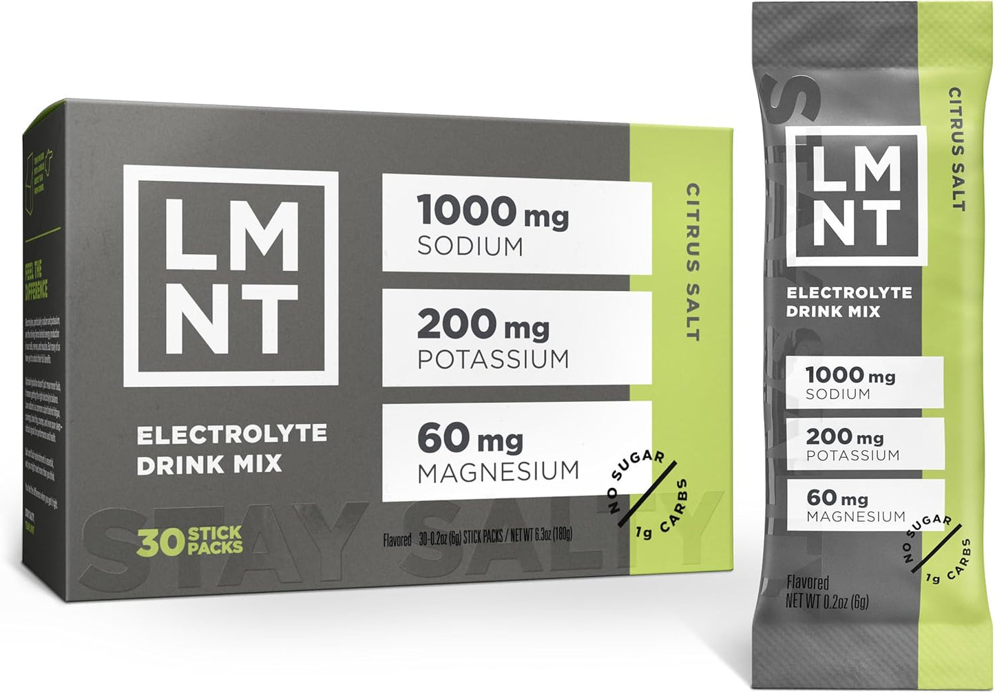 each stick pack delivers 1000mg sodium, 200mg potassium, 60mg magnesium