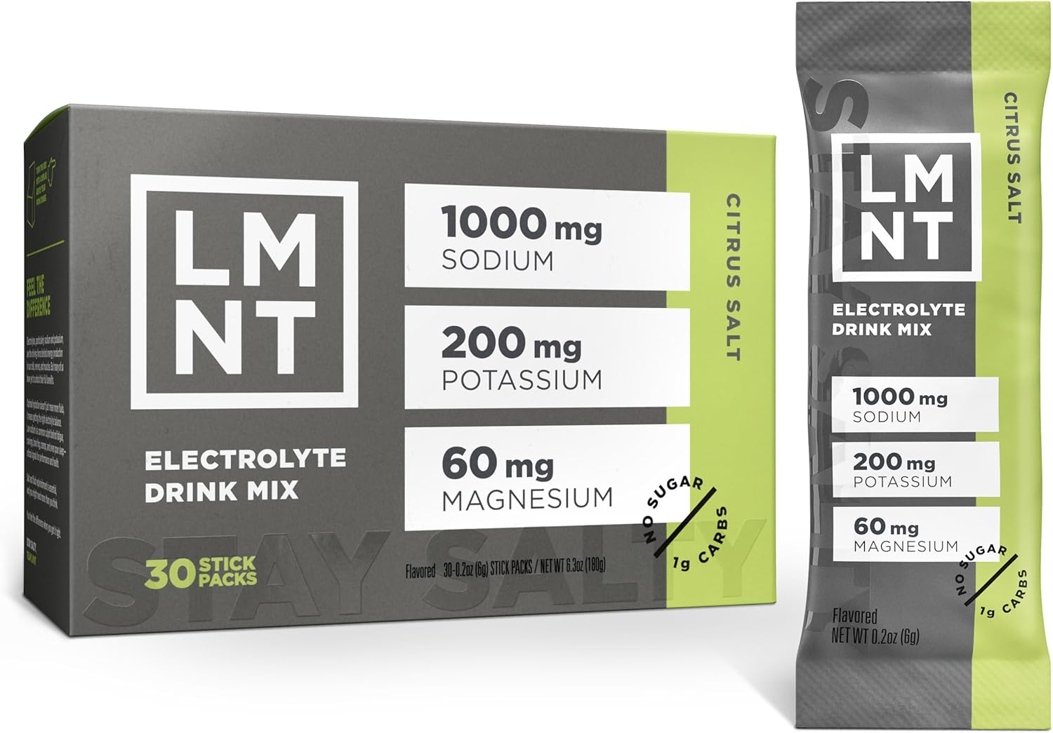 each stick pack delivers 1000mg sodium, 200mg potassium, 60mg magnesium