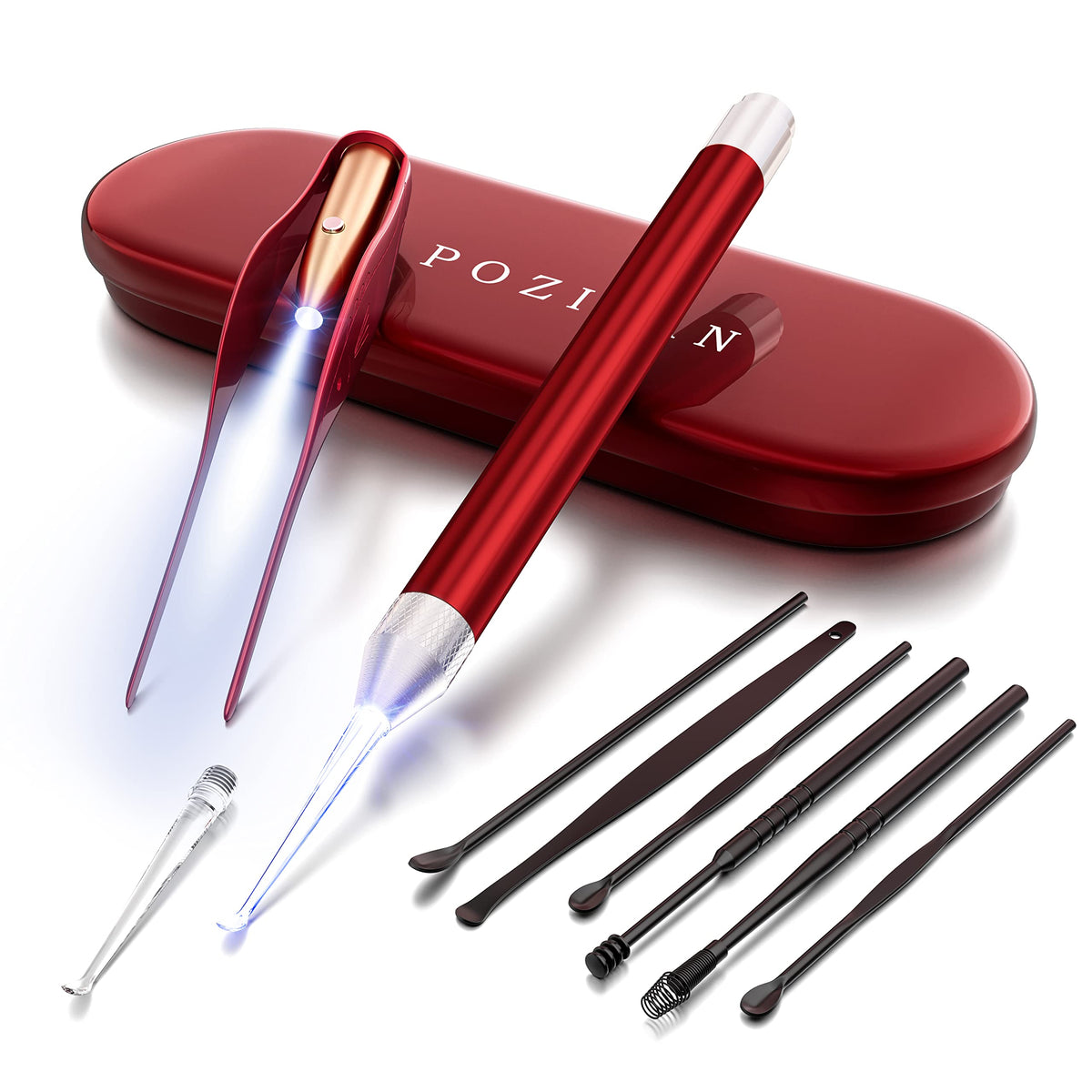Ear Wax Removal with Light - 8 Pcs Ear Cleaning Kit for Kids and Adults | Pediatrician-Inspired Home Ear Care, Lighted Tweezers for Kids