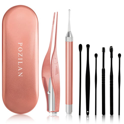 Ear Wax Removal with Light - 8 Pcs Ear Cleaning Kit for Kids and Adults | Pediatrician-Inspired Home Ear Care, Lighted Tweezers for Kids