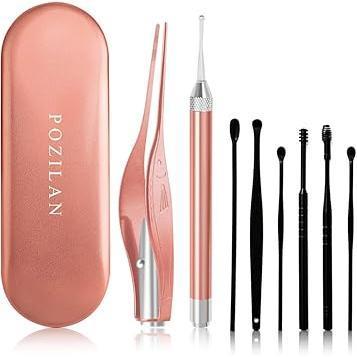 Ear Wax Removal with Light - 8 Pcs Ear Cleaning Kit for Kids and Adults | Pediatrician-Inspired Home Ear Care, Lighted Tweezers for Kids