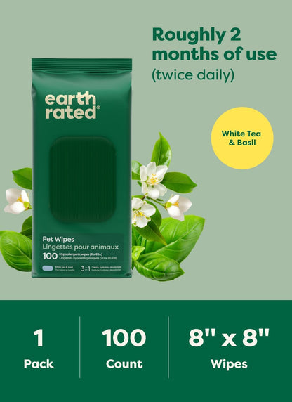 Earth Rated Pet Wipes for Dogs and Cats – Tear-Free Safe Grooming Around Eyes and Ears, 70 Count Sensitive Area Wipes