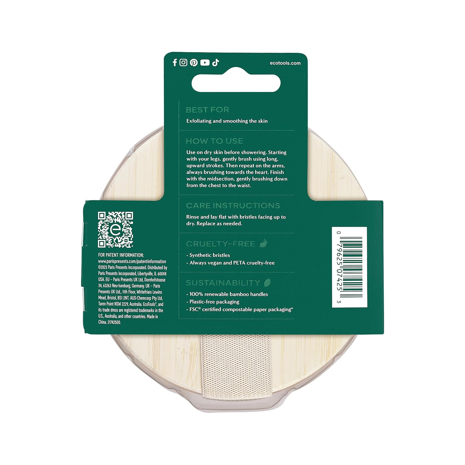 EcoTools Dry Body Brush – Effortless Dry Brushing Tool for Modern Minimalist Homes, Complements Neutral Decor