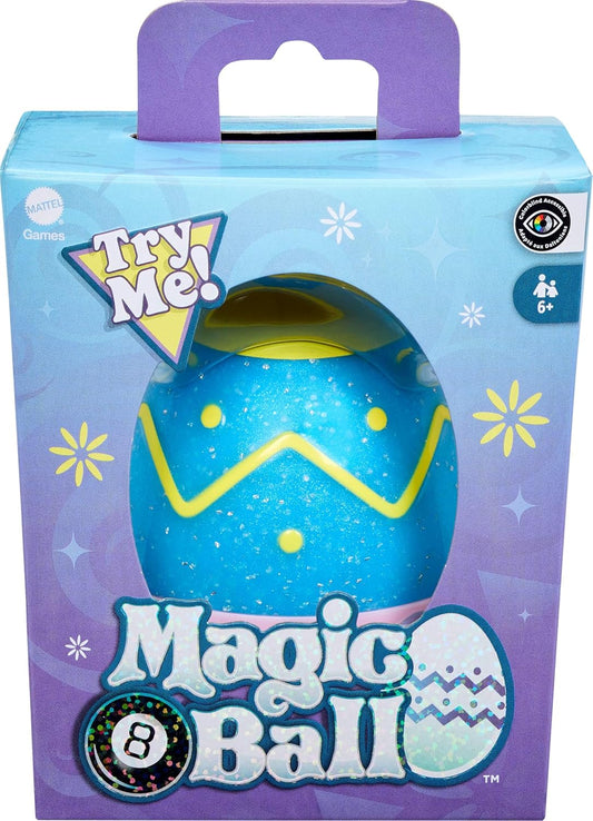 egg-shaped plastic shell with colorful, glittery exterior finish