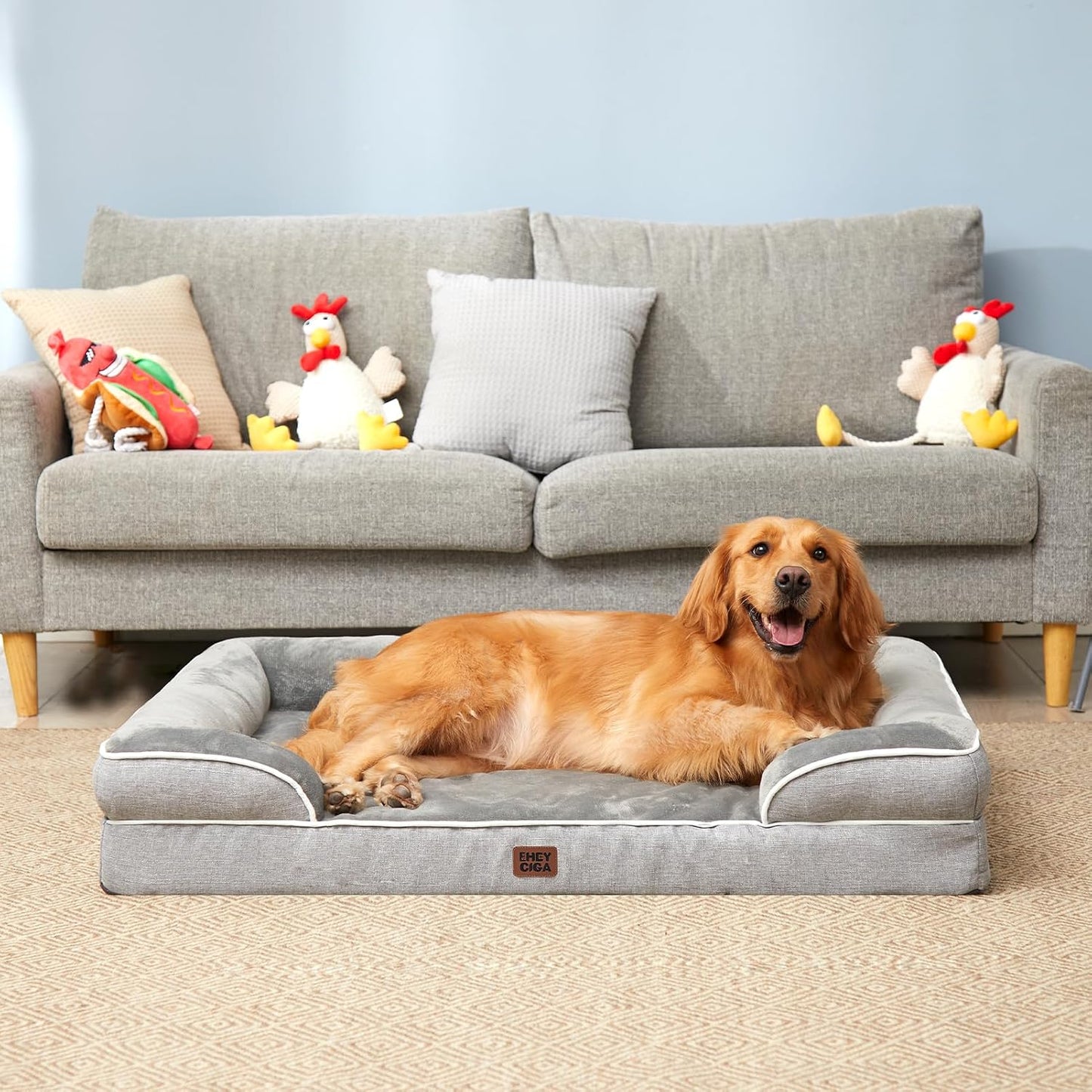 EHEYCIGA Orthopedic Dog Bed Gift – Thoughtful Present for Dog Parents of Senior Large Breeds, Grey Bolster