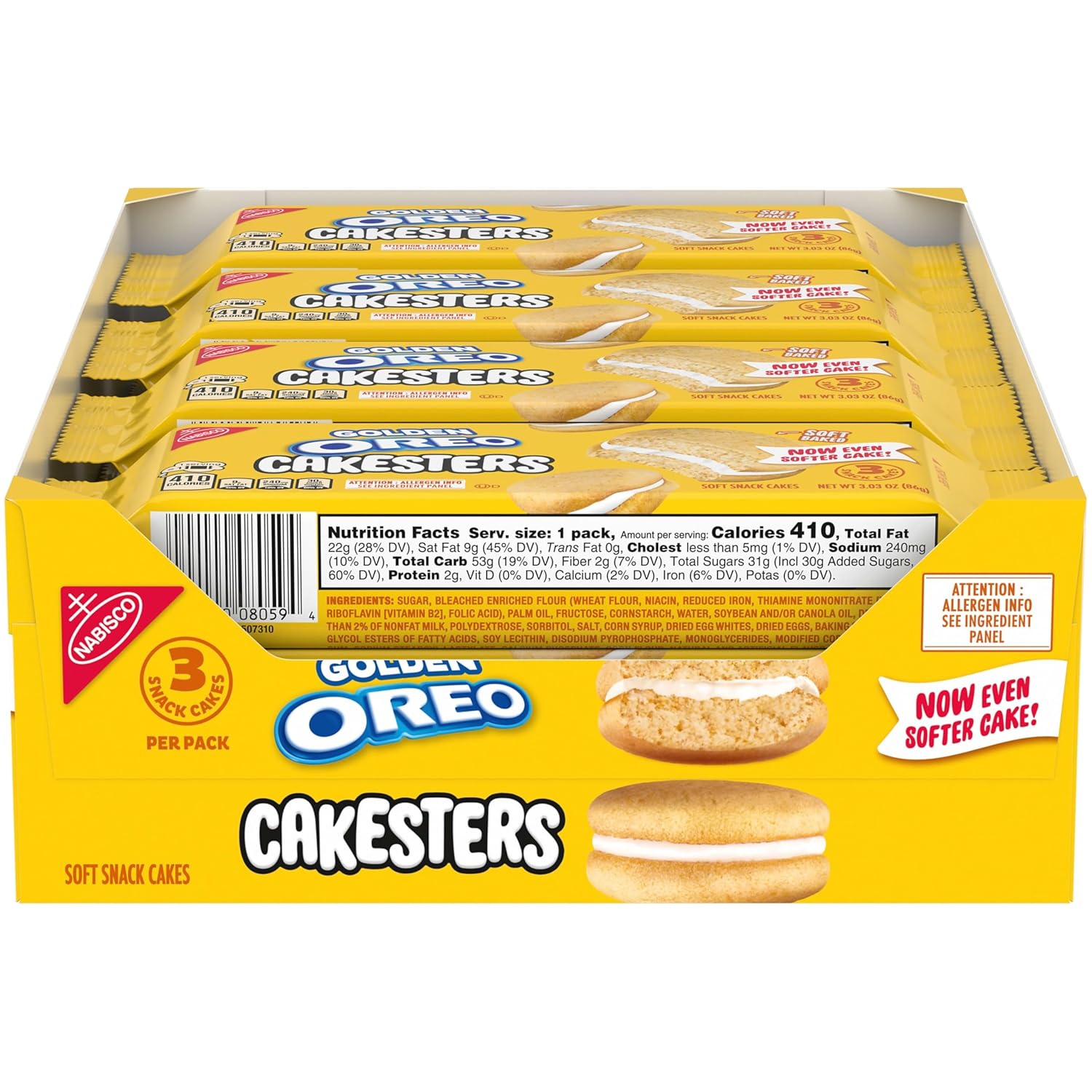 eight 3.03 oz individually wrapped snack packs totaling 24 cakesters