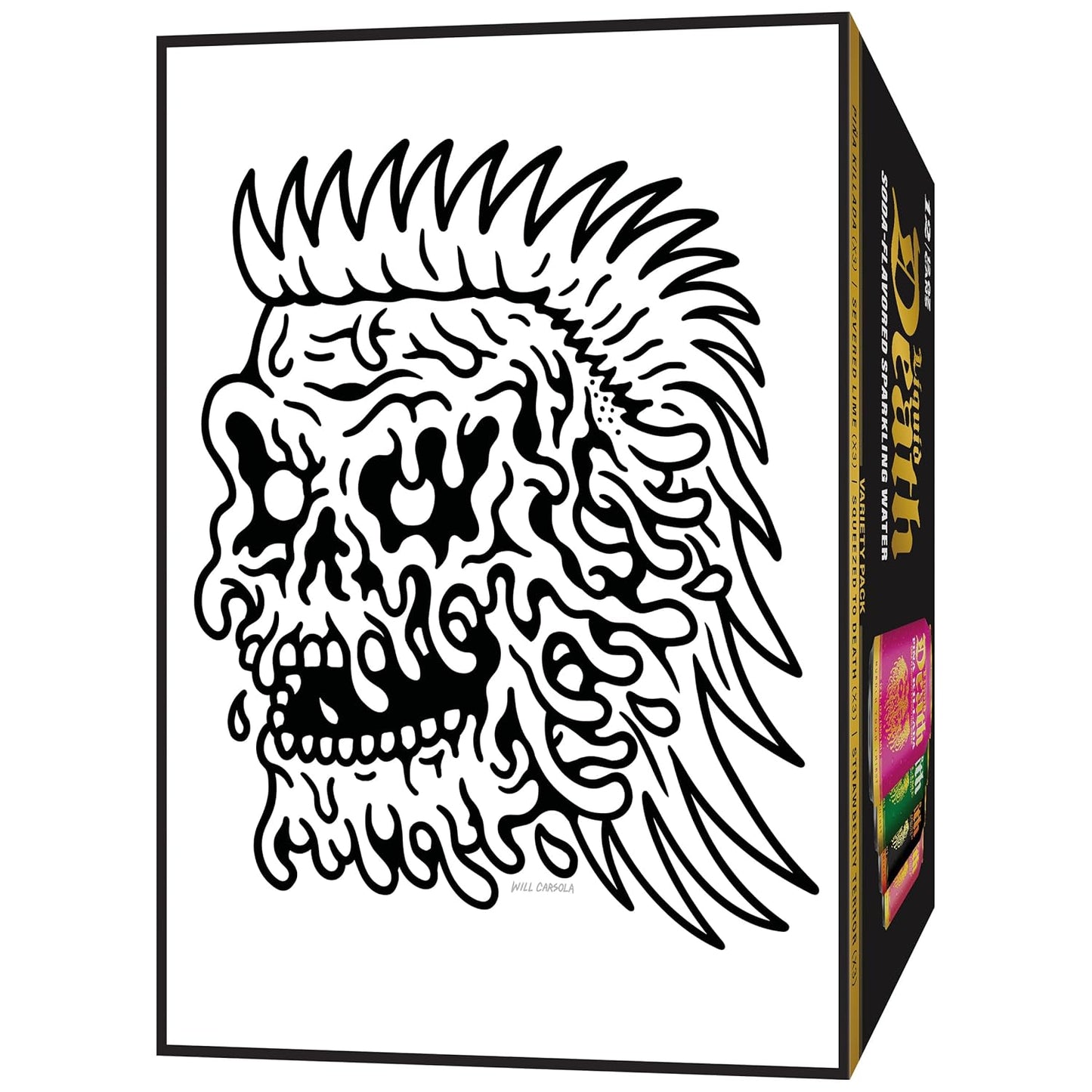 eight distinct flavor skus including severed lime, strawberry terror, mango chainsaw, piña killada, killer cola, cherry obituary, rootbeer wrath, and doctor death