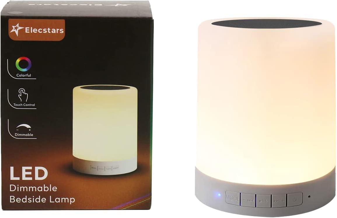 Elecstars Color-Changing Night Light for Nursery and Playroom - Dimmable Touch Lamp with Music Player, Child-Friendly Design for Boys and Girls