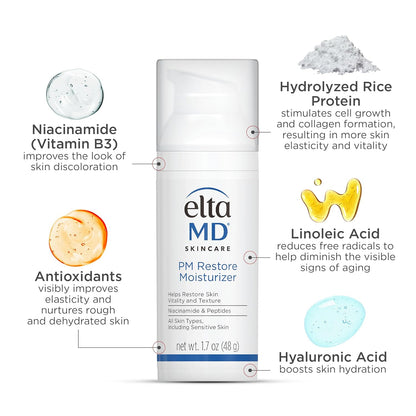 EltaMD PM Restore Luxury Night Moisturizer – Premium Overnight Facial Treatment with Hyaluronic Acid