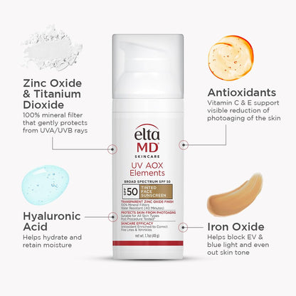 EltaMD UV AOX Elements Tinted Mineral Sunscreen SPF 50 – Calming Daily Ritual for Sensitive Skin