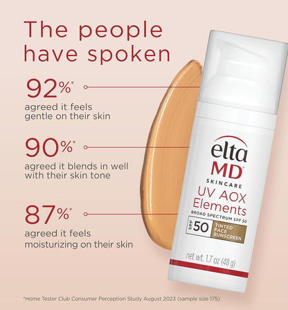 EltaMD UV AOX Elements Tinted Mineral Sunscreen SPF 50 – Safe, Clean Ingredient Daily Protection