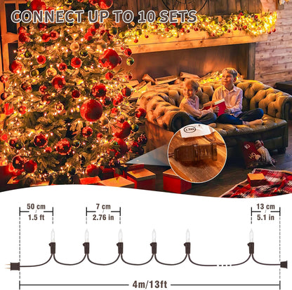 end-to-end male and female plugs connectable up to 10 strings (130 ft)