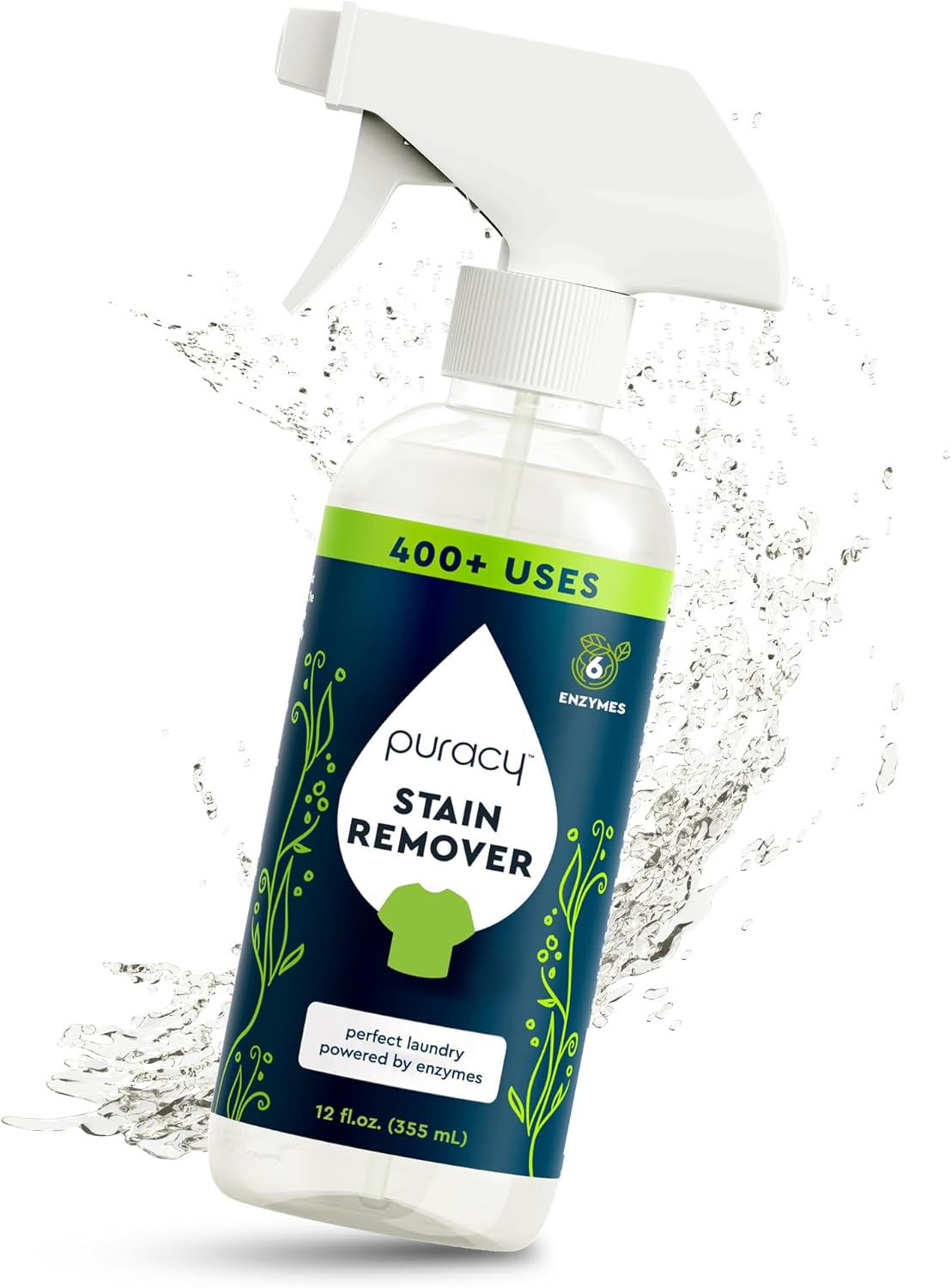 enzyme-powered stain-lifting formula effective on grass, wine, makeup, oil, and odors
