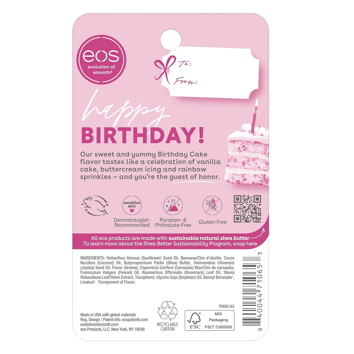 eos Birthday Cake Lip Balm – Cute Stocking Stuffer for Her, Vanilla Buttercream Scented Shea Butter Moisturizer