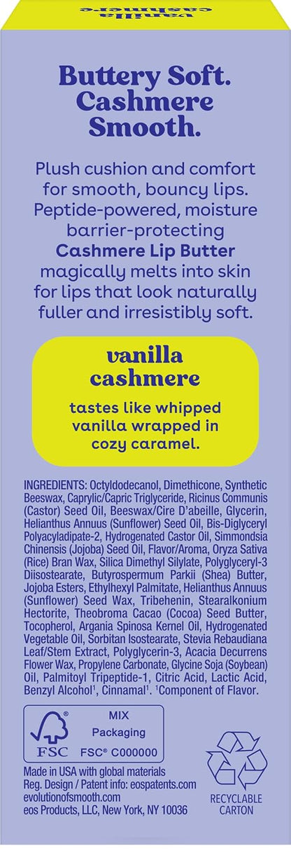 eos Cashmere Lip Butter – Calming Vanilla Cashmere Lip Moisturizer for Bath Time Wind-Down, Sensitive Skin Overnight Mask
