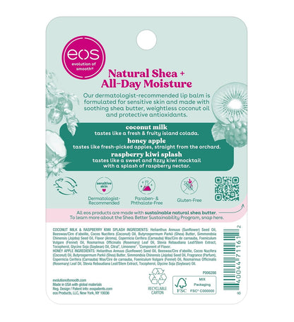eos Natural Shea Lip Balm 3-Pack – Soothing Overnight Lip Care Ritual for Sensitive Skin and Self-Care Sundays
