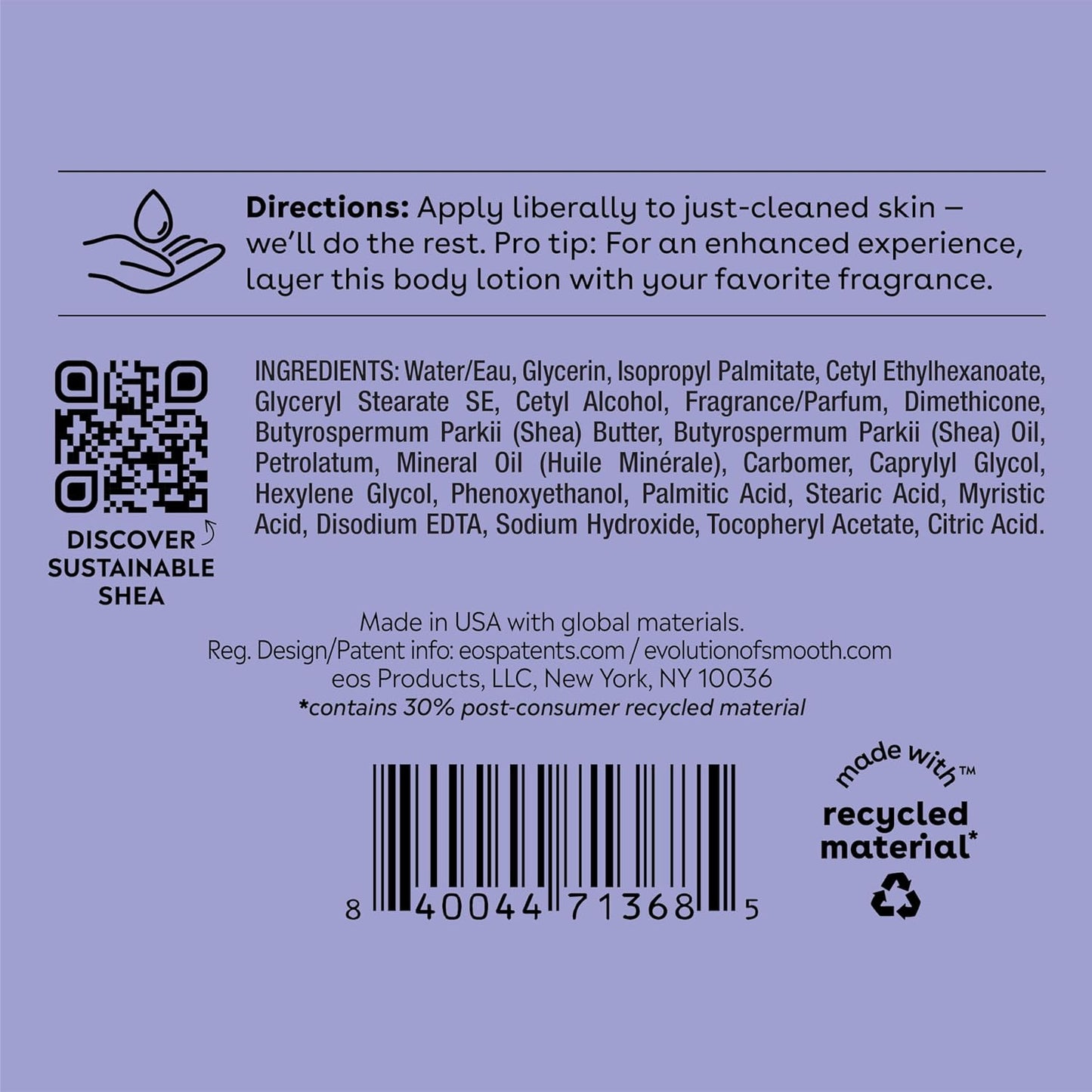 eos Shea Better Body Lotion Vanilla Cashmere – Post-Shower Self-Care Ritual for Women, 24-Hour Hydrating Vanilla Scented Lotion