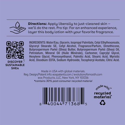 eos Shea Better Body Lotion Vanilla Cashmere – Post-Shower Self-Care Ritual for Women, 24-Hour Hydrating Vanilla Scented Lotion