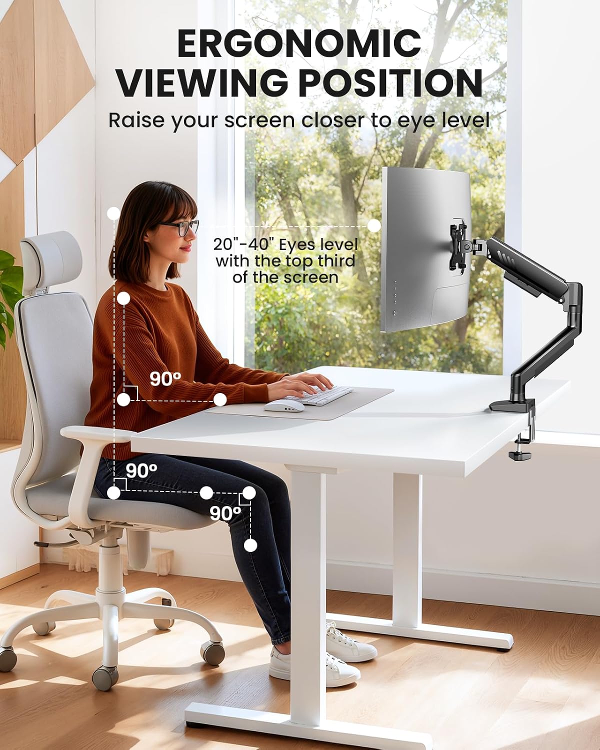 ErGear Single Monitor Arm – Sleek Aluminum Monitor Stand for Intentional Office Setup, Tool-Free 3-Step Install