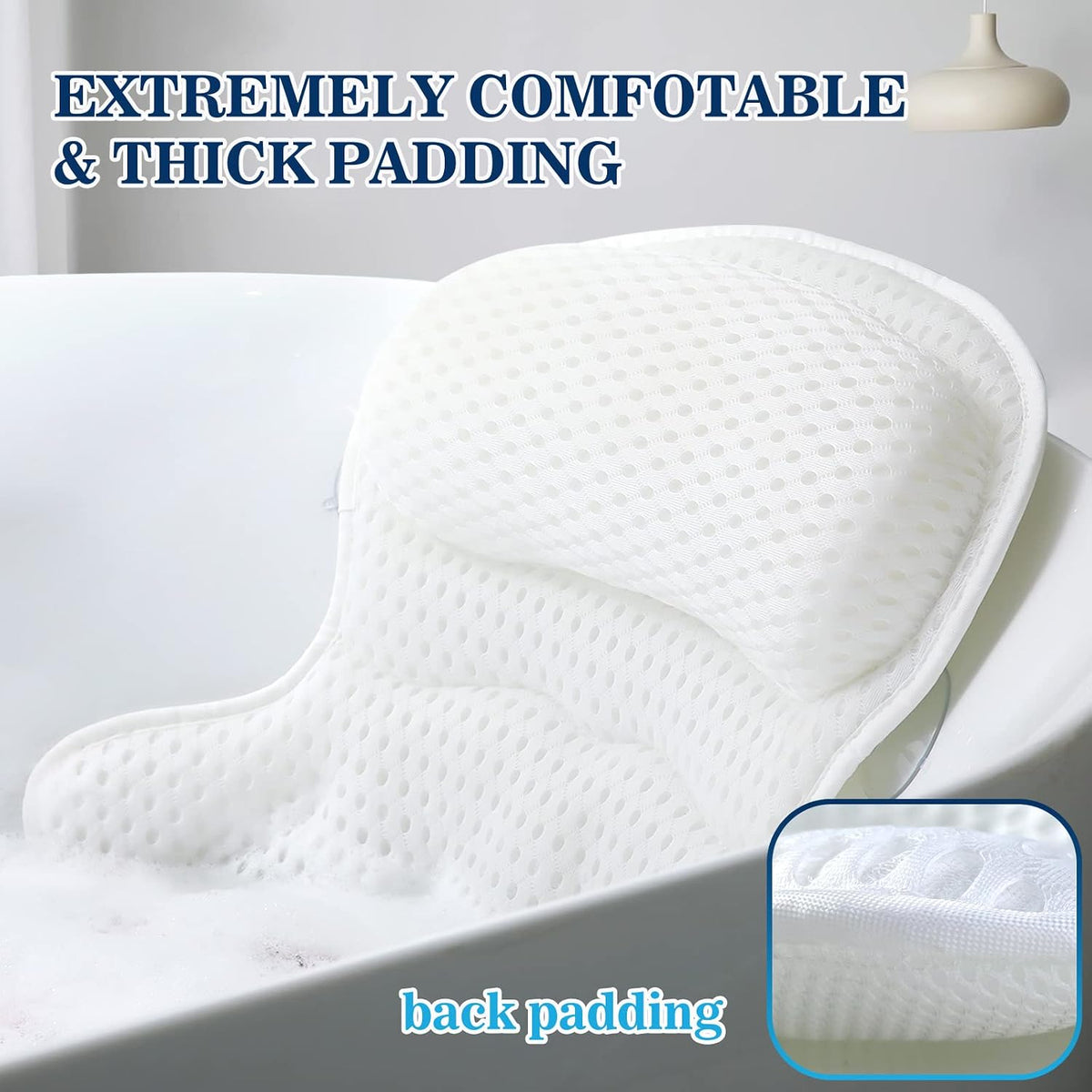 ergonomic shape with extra-thick headrest padding and wide lower-back panel (20×17.9×3 in)