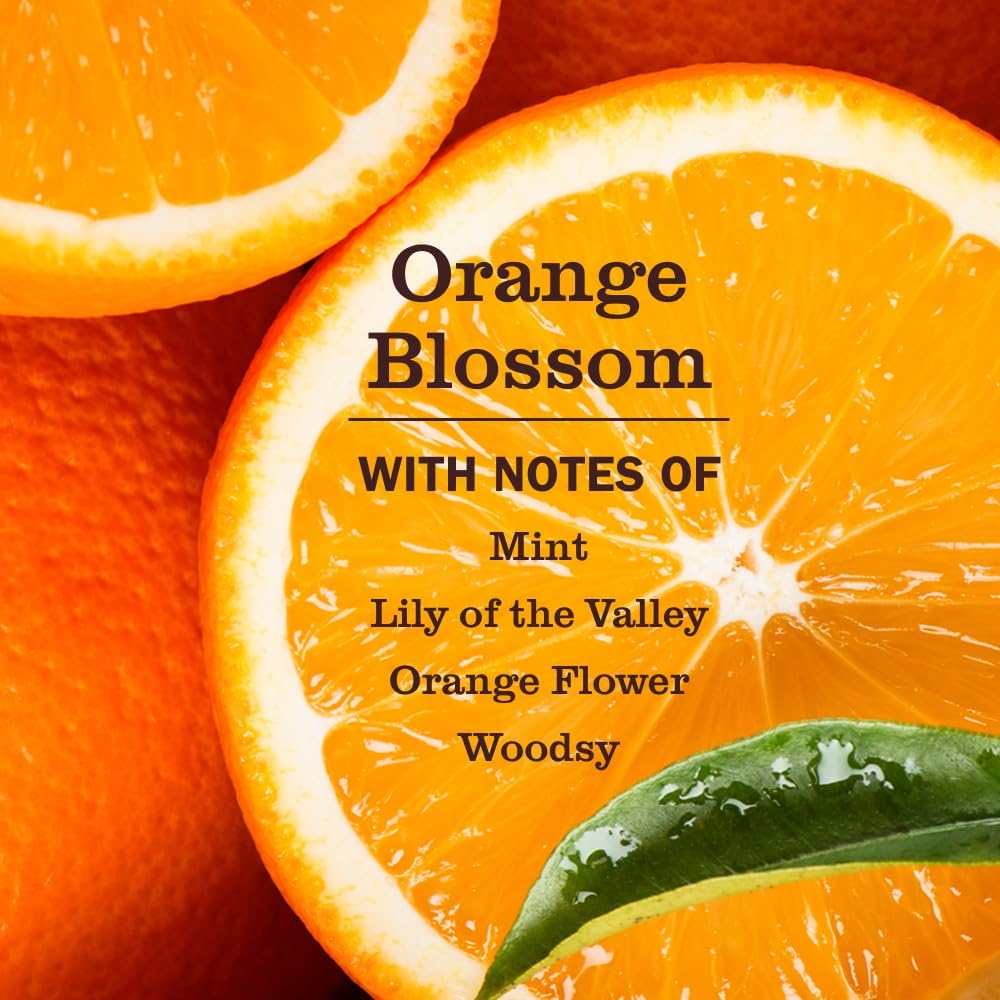 essential oil-based fragrance in two scent options: orange blossom and coconut leaf