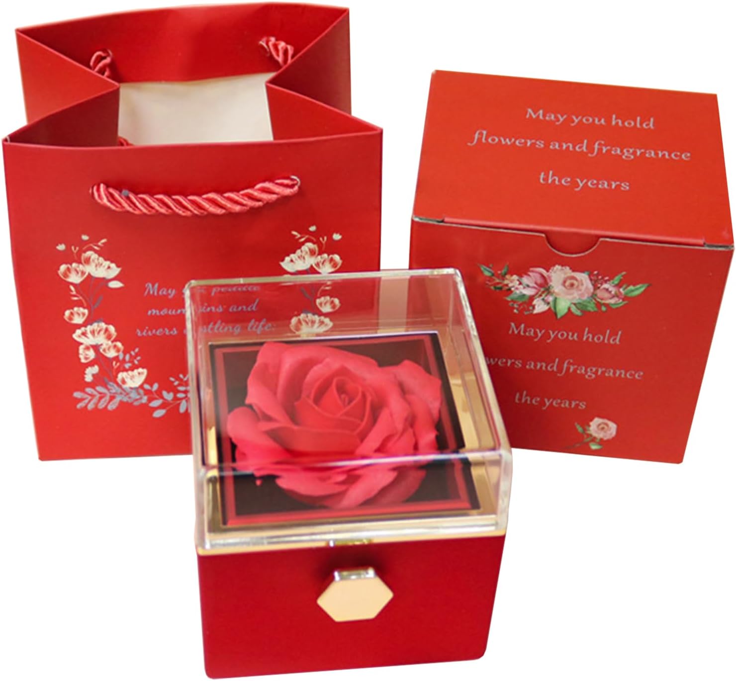 Eternal Rose Ring Box – Clean-Lined Forever Rose Organizer, Neutral-Tone Hidden Drawer for the Uncluttered Vanity