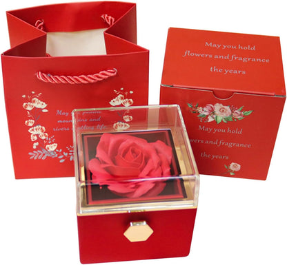 Eternal Rose Ring Box – Clean-Lined Forever Rose Organizer, Neutral-Tone Hidden Drawer for the Uncluttered Vanity
