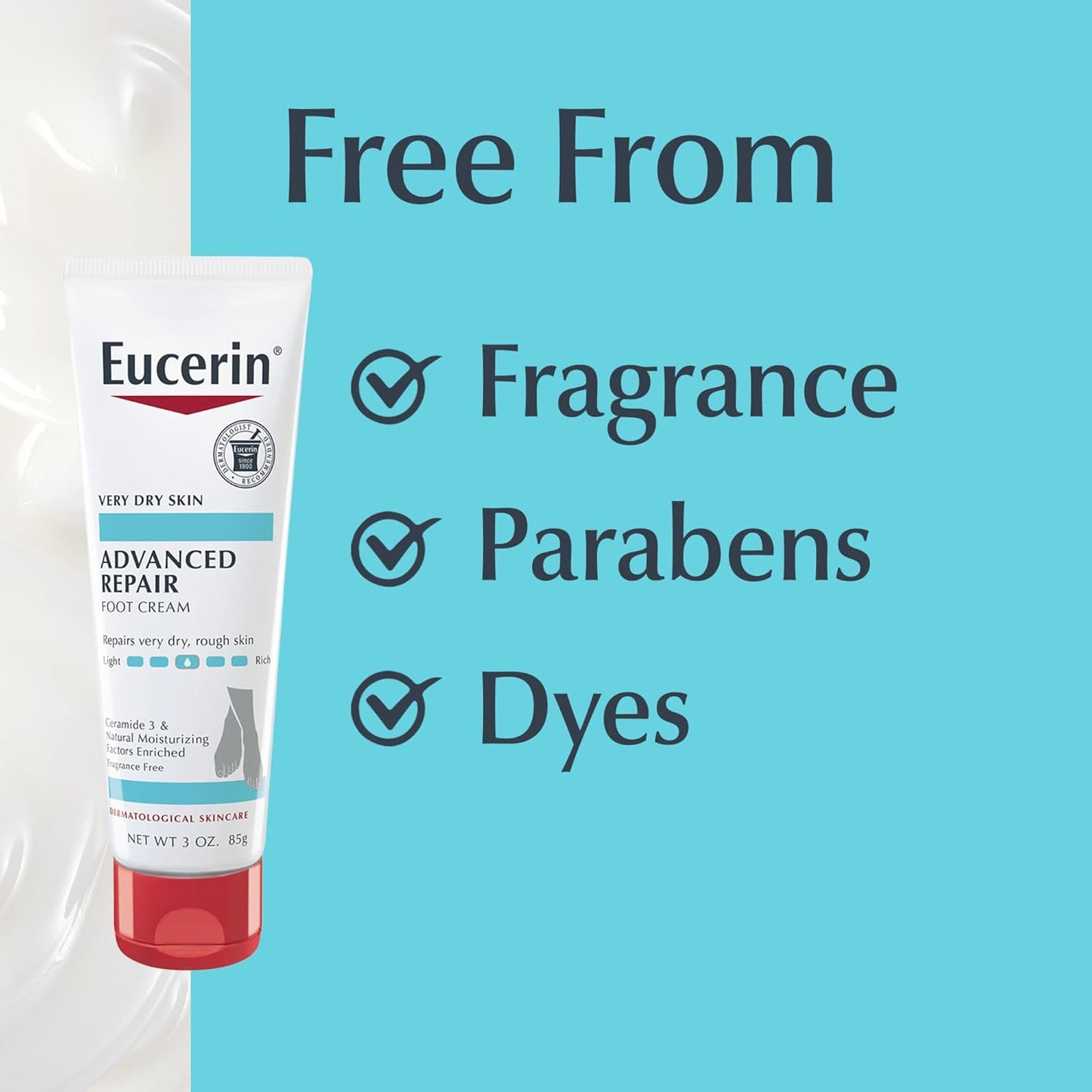 Eucerin Advanced Repair Foot Cream – Clean Beauty Foot Lotion for Uncluttered Vanities, Fragrance-Free 3 oz Tube, Pack of 3