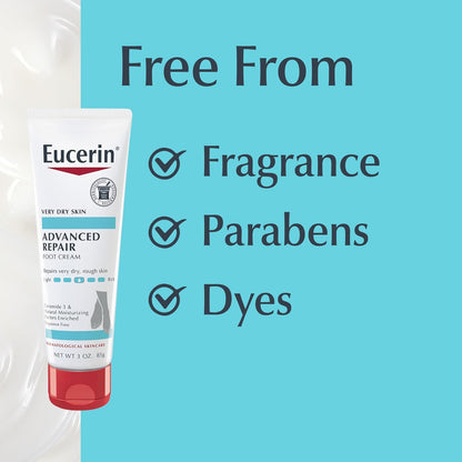 Eucerin Advanced Repair Foot Cream – Clean Beauty Foot Lotion for Uncluttered Vanities, Fragrance-Free 3 oz Tube, Pack of 3