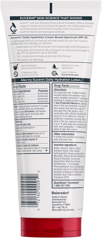 Eucerin Daily Hydration Body Cream SPF 30 – Portable Sunscreen Moisturizer for Walks and Errands, 8 Oz