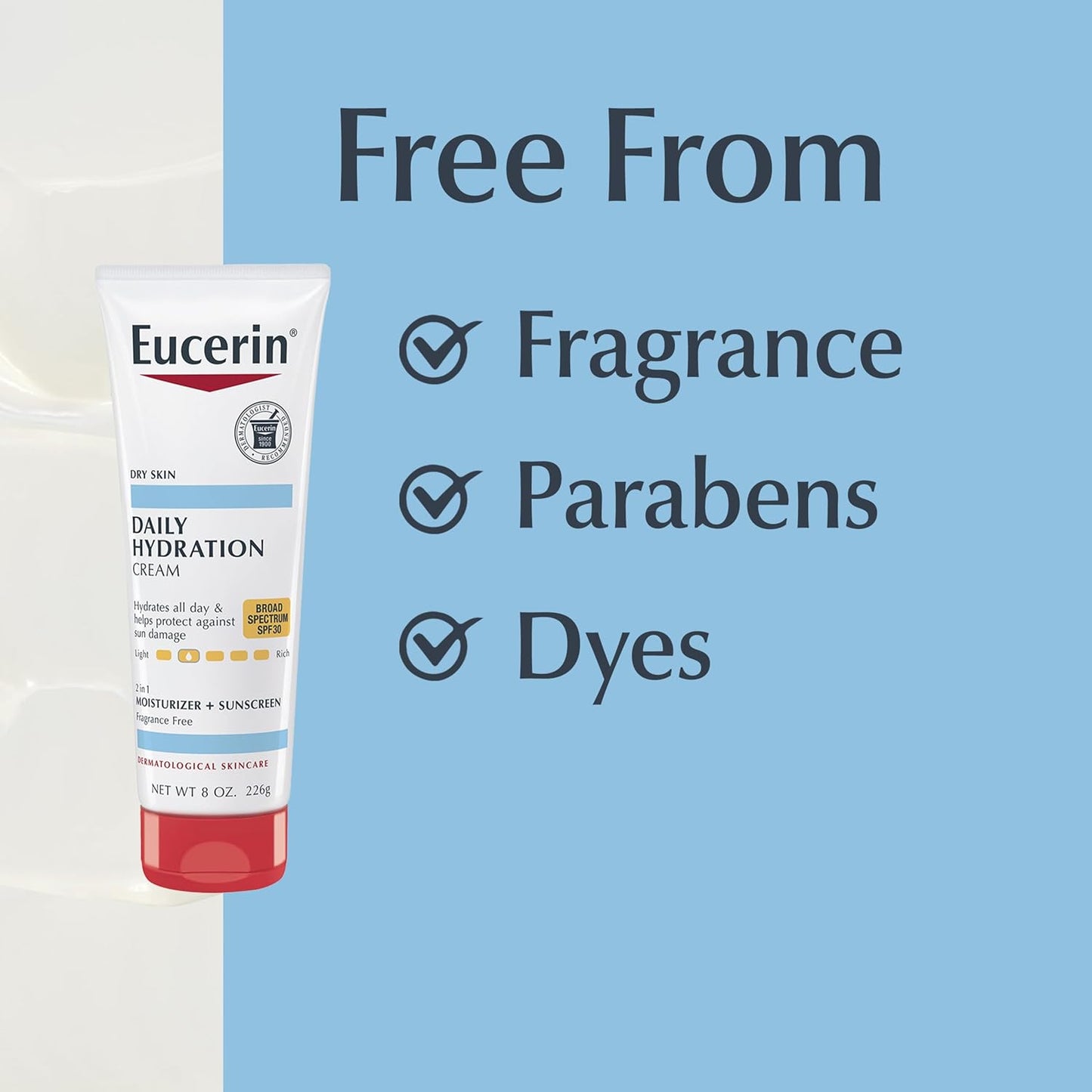Eucerin Daily Hydration Body Cream SPF 30 – Portable Sunscreen Moisturizer for Walks and Errands, 8 Oz