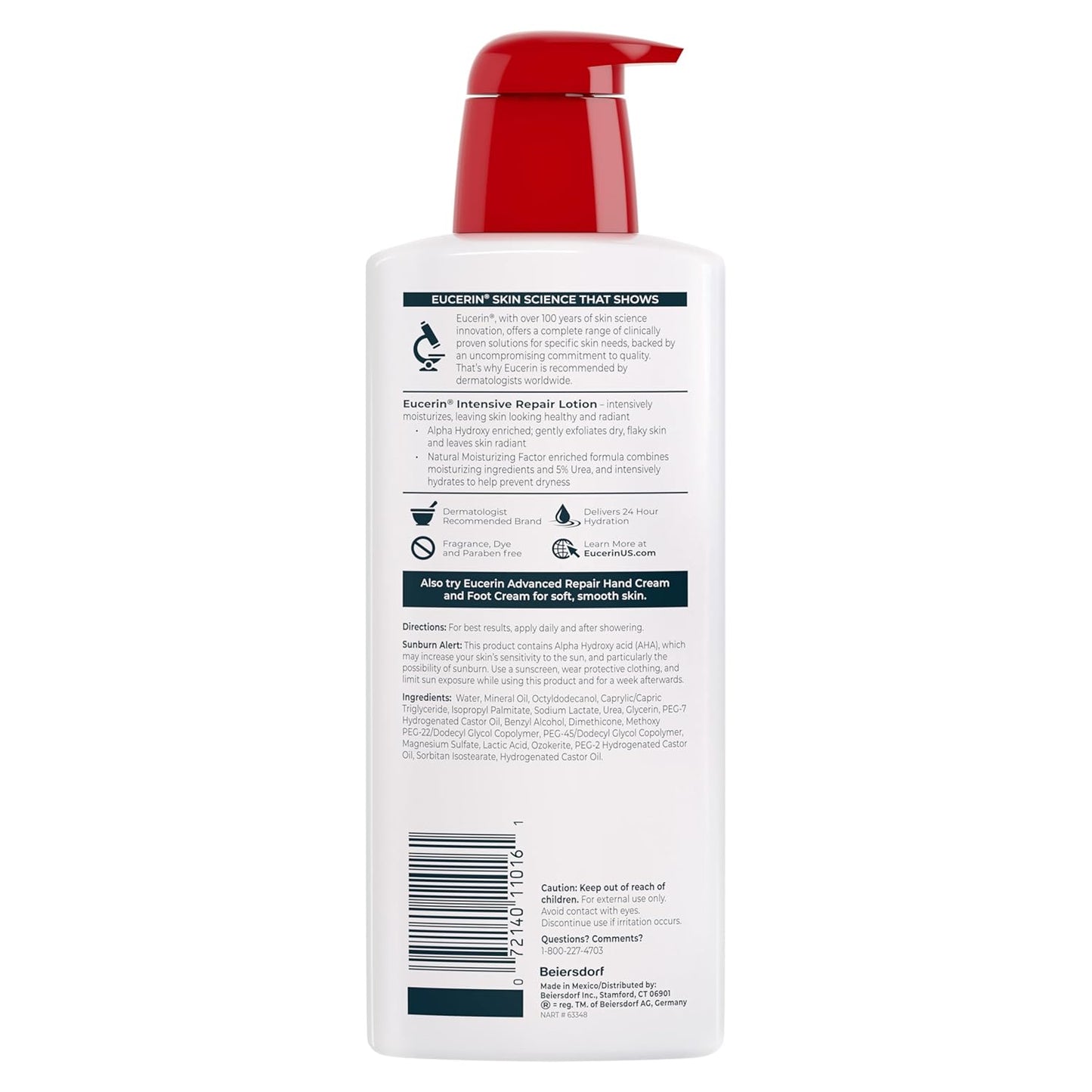 Eucerin Intensive Repair Lotion – Clean, Essential Body Moisturizer in Neutral Pump Bottle