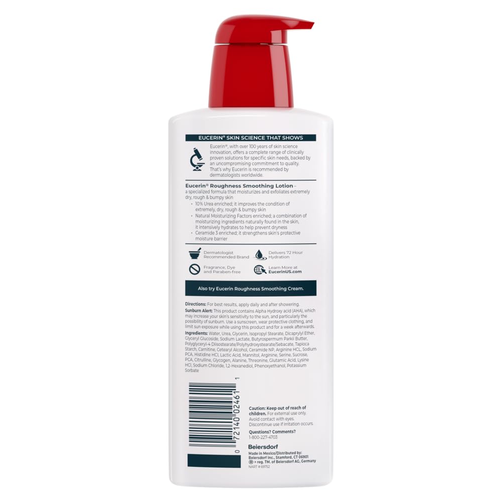 Eucerin Roughness Relief Body Lotion – 16.9 FL OZ Pump Bottle for Campers, Hikers, and Travelers with Dry Outdoor Skin