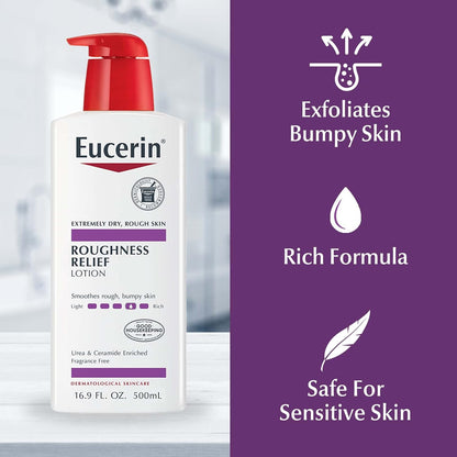 Eucerin Roughness Relief Body Lotion – 16.9 FL OZ Pump Bottle for Campers, Hikers, and Travelers with Dry Outdoor Skin