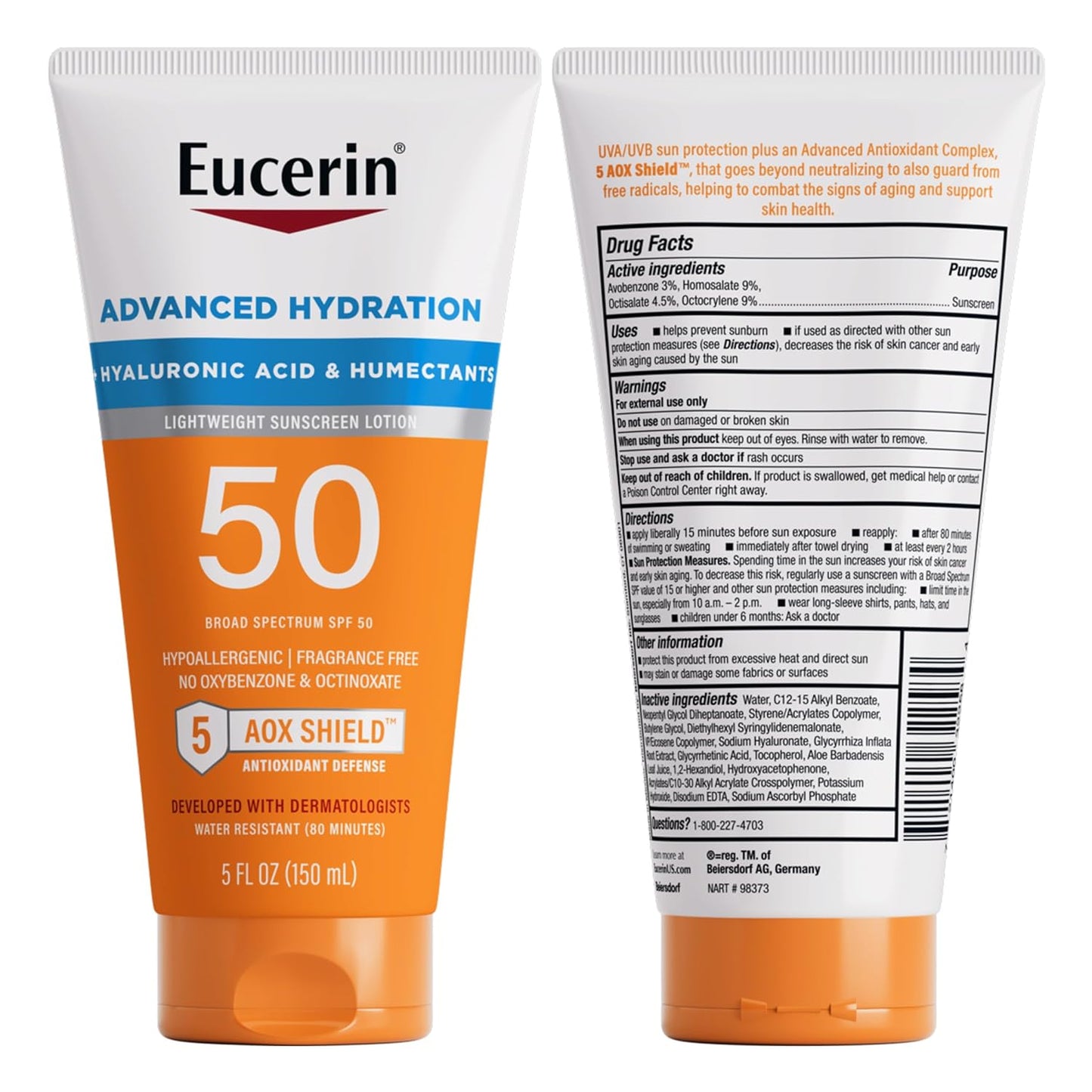 Eucerin Sun Advanced Hydration SPF 50 – Chemical-Free Sunscreen Safe for Sensitive & Reactive Skin