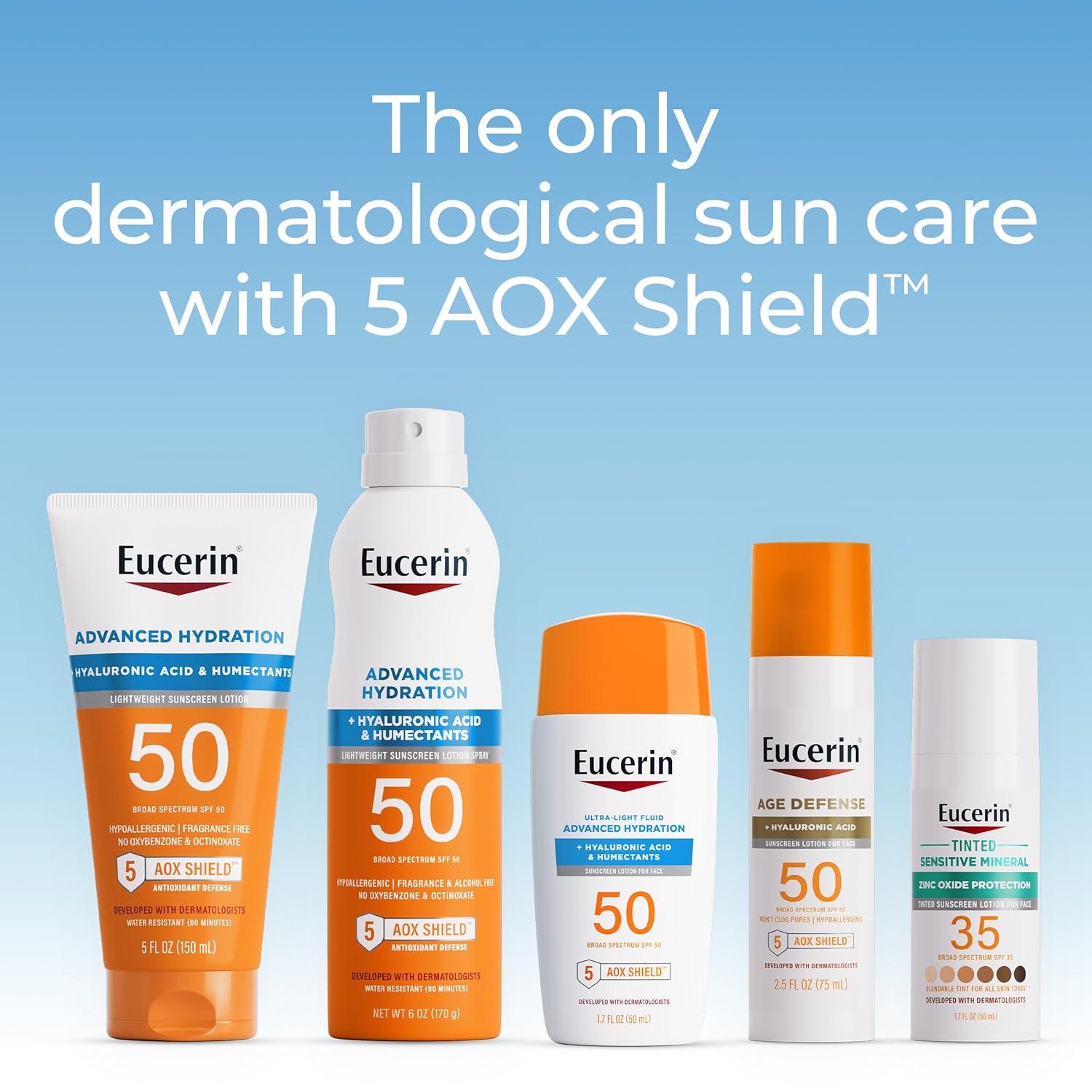 Eucerin Sun Advanced Hydration SPF 50 – Premium Dermatologist-Developed Face Sunscreen with 5 AOX Shield, Elevated Vanity Essential